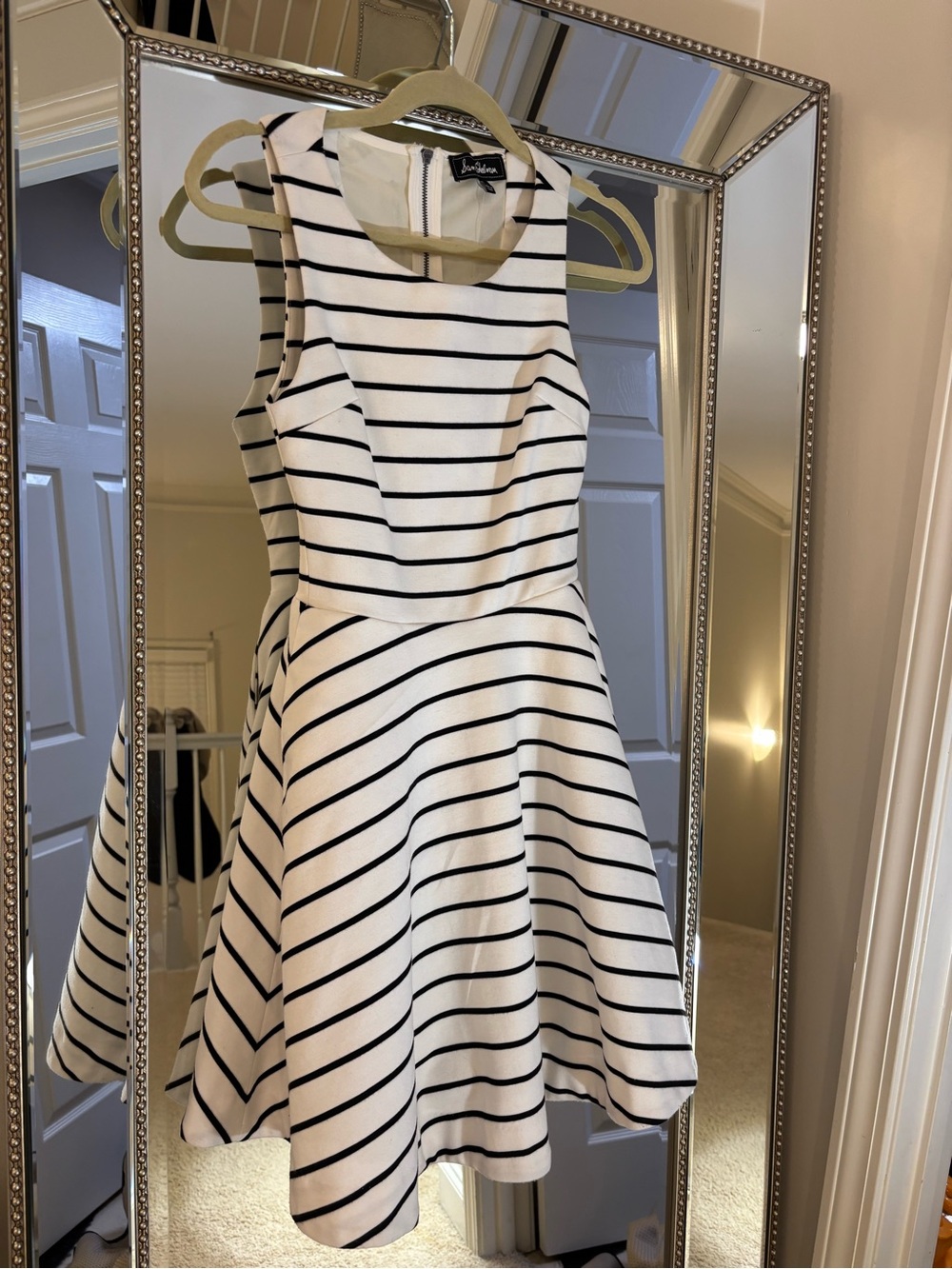 Sam Edelman Black and White Striped Midi Fit-and-Flare Dress